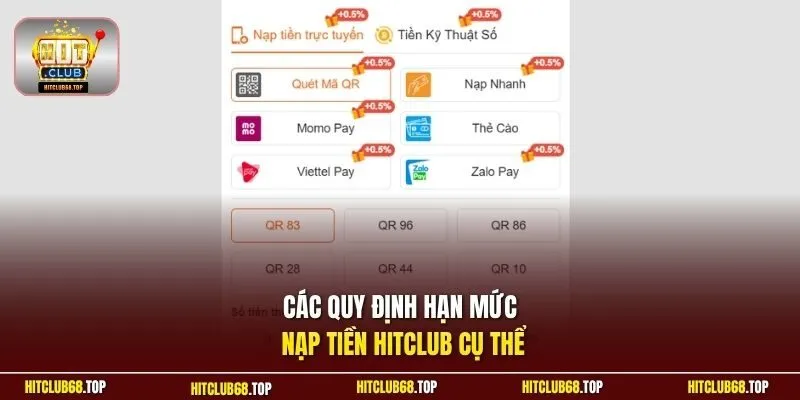 Các quy định hạn mức nạp tiền Hitclub cụ thể